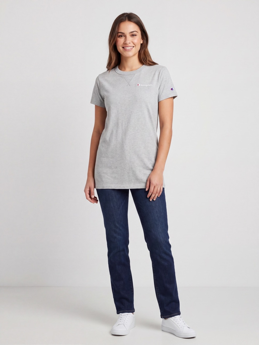 Champion Light Gray Short Sleeve Tee with Script Logo